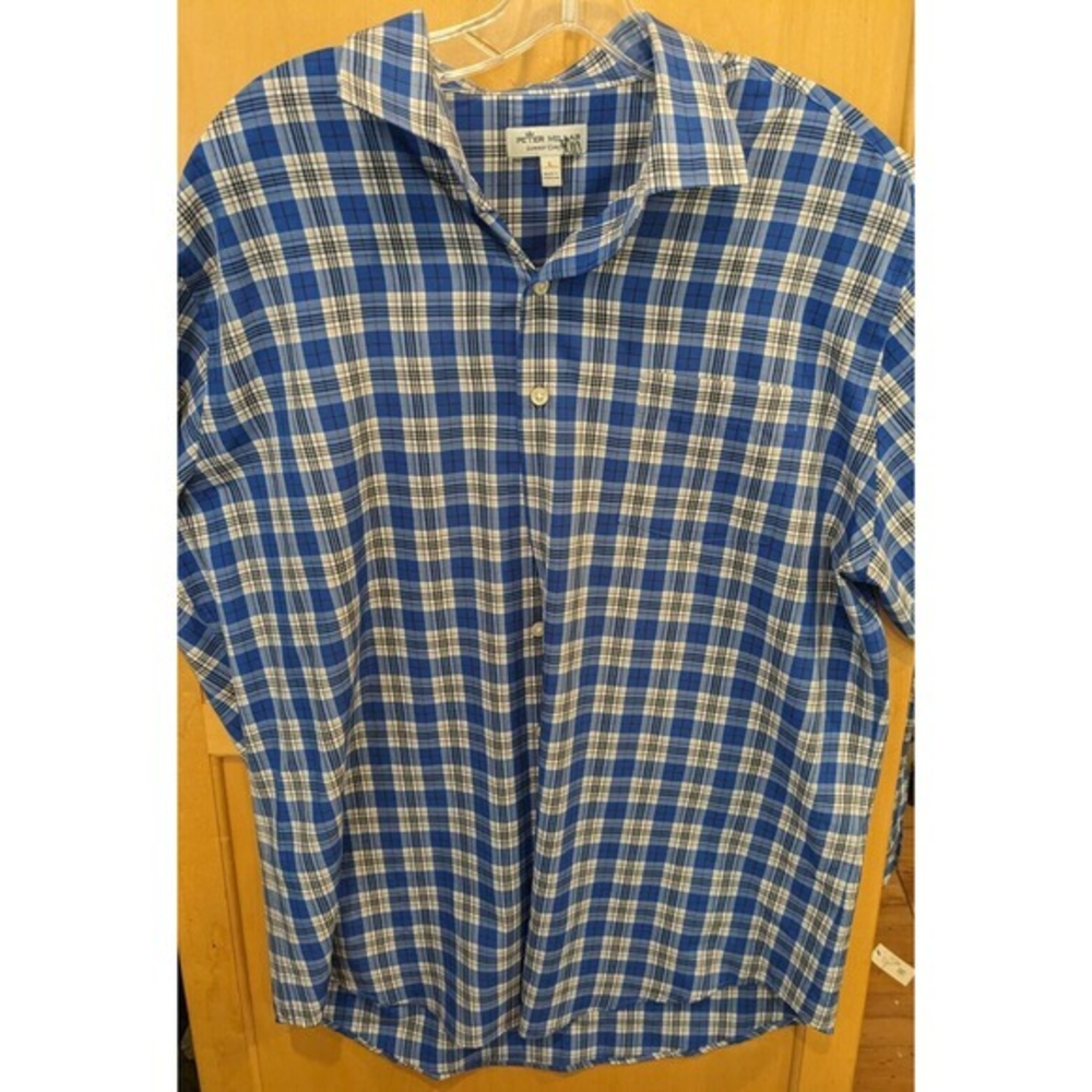 Peter Millar Southern Comfort Shirt Mens Large Blue Long Sleeve Plaid Button